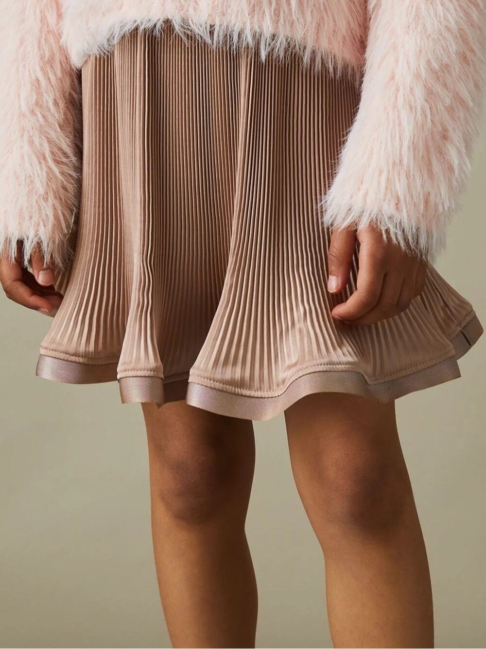 Reiss Camel Junior Pleated Satin Trim Skirt Skater Girls 10-11 Kids Tan
